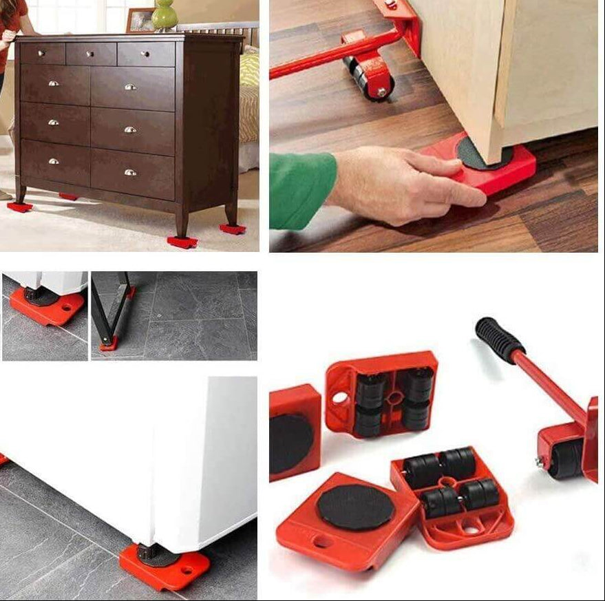 (5 in 1) Heavy Furniture Move Tool Transport Lifter Shifter Moving Kit Slider Remover Rolling Wheel Corner Mover Set