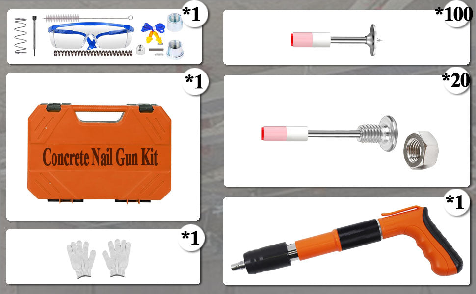 Heavy-Duty Concrete Nail Gun Kit with 10 Free Nails