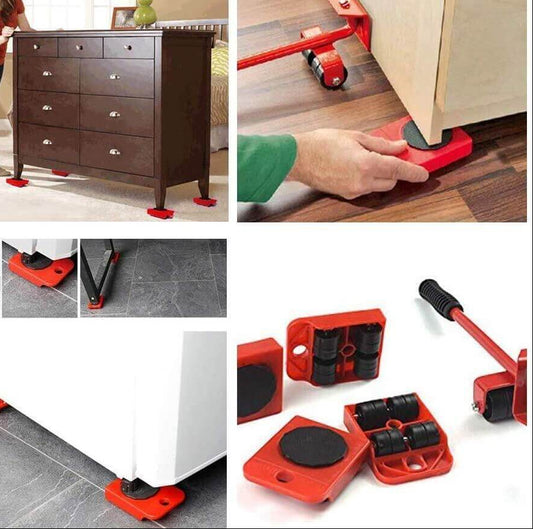 (5 in 1) Heavy Furniture Move Tool Transport Lifter Shifter Moving Kit Slider Remover Rolling Wheel Corner Mover Set
